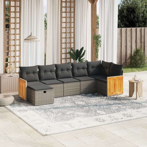 Polyrattan Kerti Ülőgarnitúra - 7 részes - Szürke