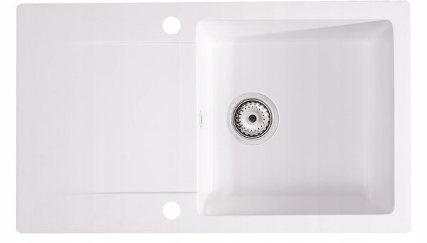 SINK Quality Mosogató Quality Ferrum, konyhai gránit mosogató 770x450x190 mm + szifon, fehér, SKQ-FER.W.1KDO.X