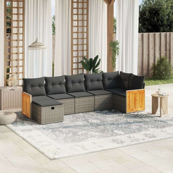 Polyrattan Kerti Ülőgarnitúra - 7 részes - Szürke