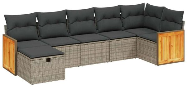 Polyrattan Kerti Ülőgarnitúra - 7 részes - Szürke