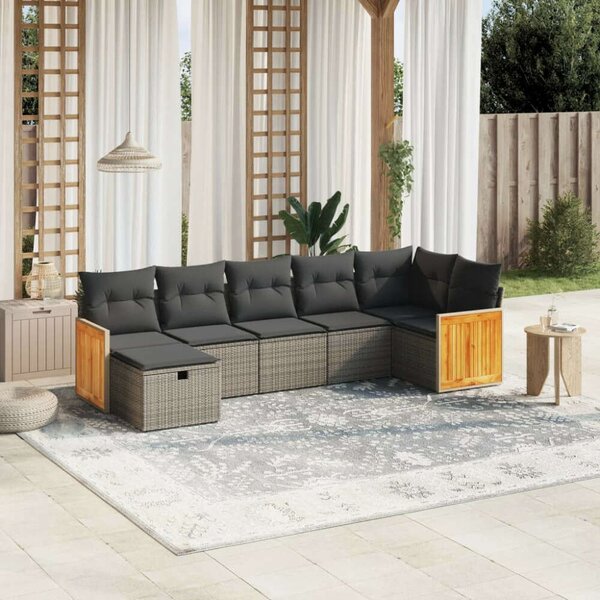 Polyrattan Kerti Ülőgarnitúra - 7 részes - Szürke