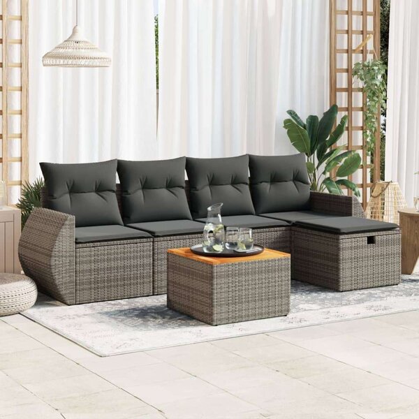 VidaXL Polyrattan Kerti Ülőgarnitúra - 6 részes - Szürke