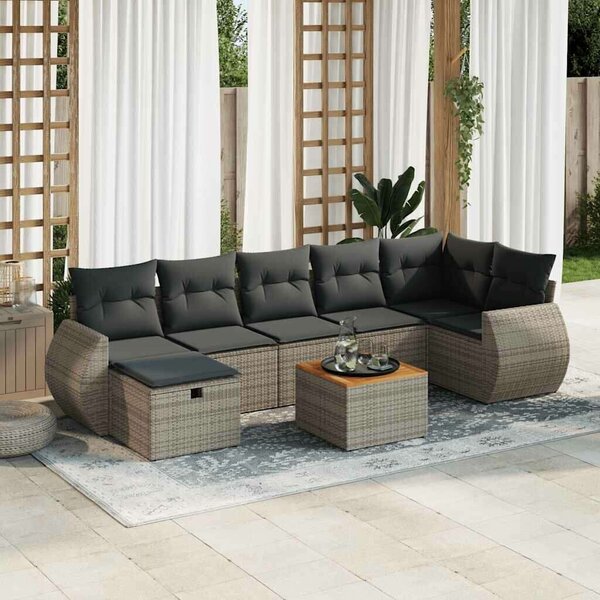 VidaXL Polyrattan Kerti Ülőgarnitúra - 8 részes - Szürke