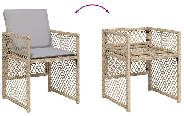 4 db vegyes bézs polyrattan kerti szék párnával