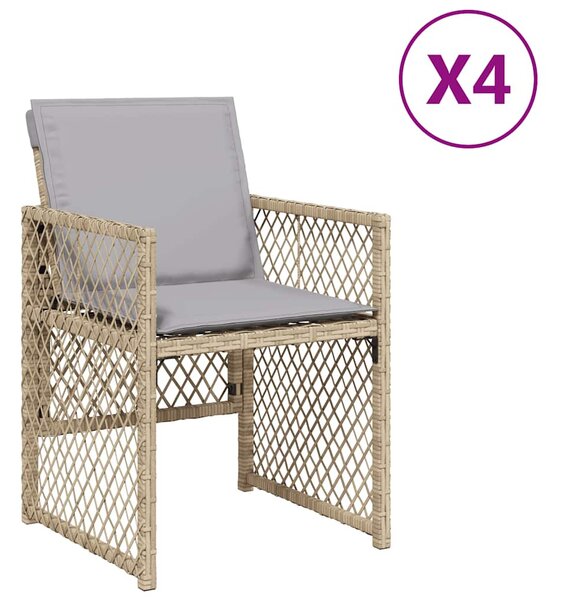 4 db vegyes bézs polyrattan kerti szék párnával