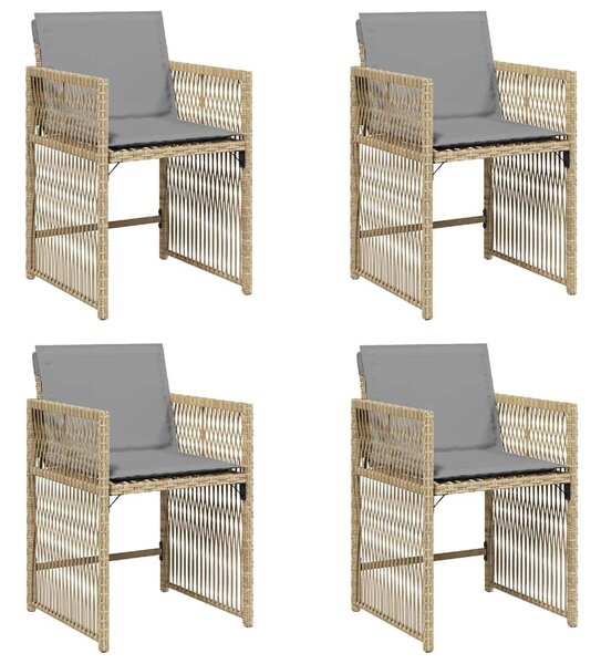 4 db vegyes bézs polyrattan kerti szék párnával