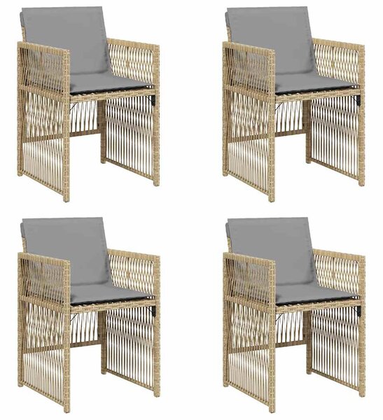 4 db vegyes bézs polyrattan kerti szék párnával