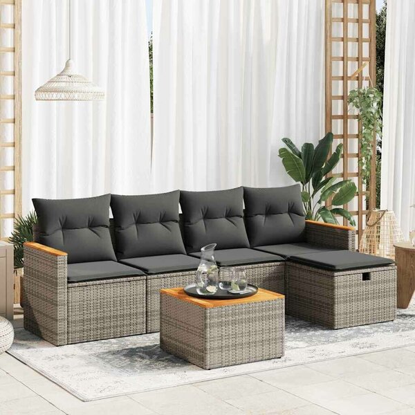 VidaXL Polyrattan Kerti Ülőgarnitúra - 6 részes - Szürke