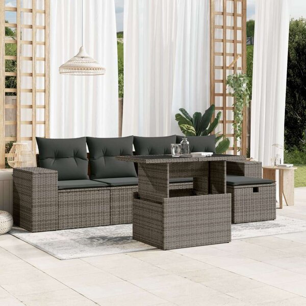 VidaXL Polyrattan Kerti Ülőgarnitúra - 6 részes - Szürke