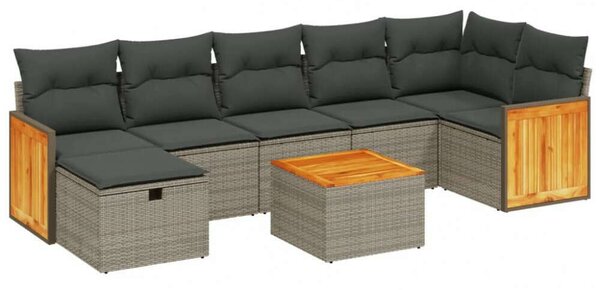Polyrattan Kerti Ülőgarnitúra - 8 részes - Szürke