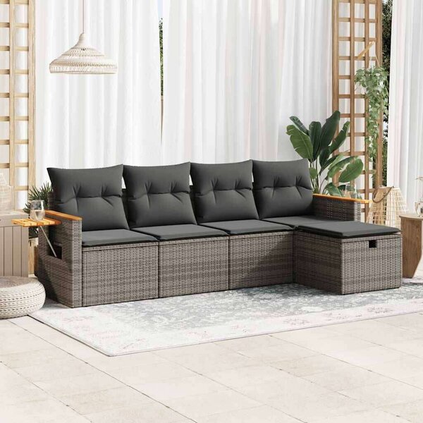VidaXL Polyrattan Kerti Ülőgarnitúra - 5 részes - Szürke