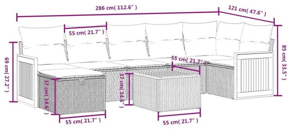 Polyrattan Kerti Ülőgarnitúra - 8 részes - Szürke