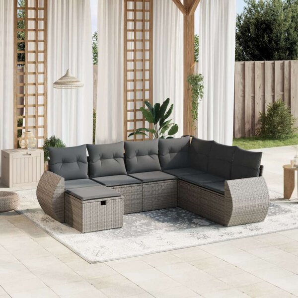 VidaXL Polyrattan Kerti Ülőgarnitúra - 7 részes - Szürke