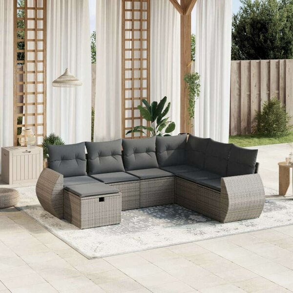 VidaXL Polyrattan Kerti Ülőgarnitúra - 7 részes - Szürke