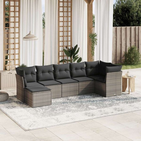 VidaXL Polyrattan Kerti Ülőgarnitúra - 7 részes, Szürke