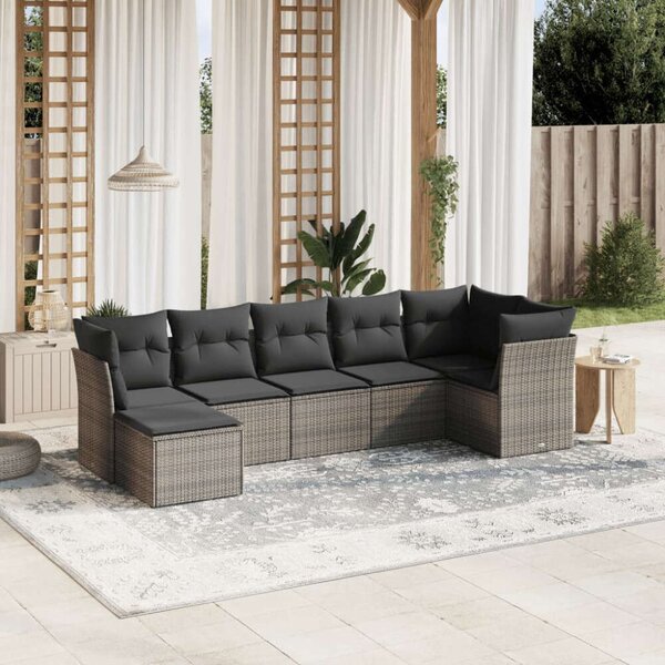 VidaXL Polyrattan Kerti Ülőgarnitúra - 7 részes, Szürke