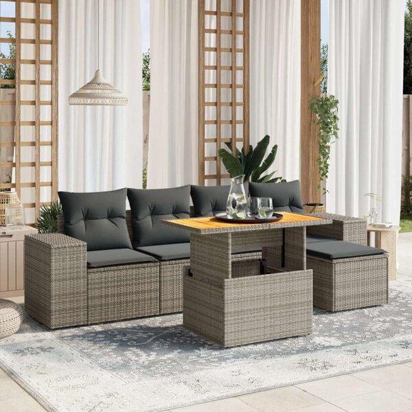 Polyrattan Kerti Ülőgarnitúra - 6 részes - Szürke