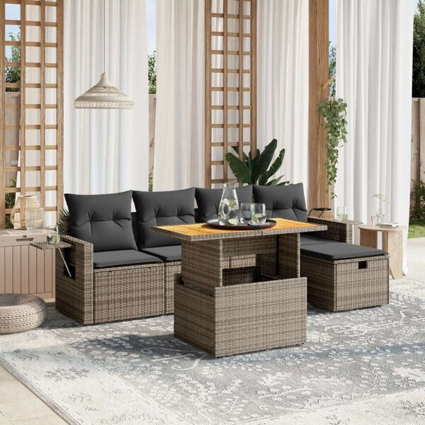 VidaXL Polyrattan Kerti Ülőgarnitúra - 6 részes - Szürke
