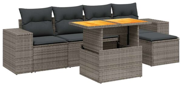 Polyrattan Kerti Ülőgarnitúra - 6 részes - Szürke