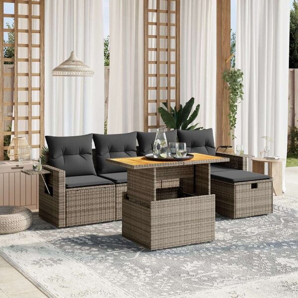 VidaXL Polyrattan Kerti Ülőgarnitúra - 6 részes - Szürke