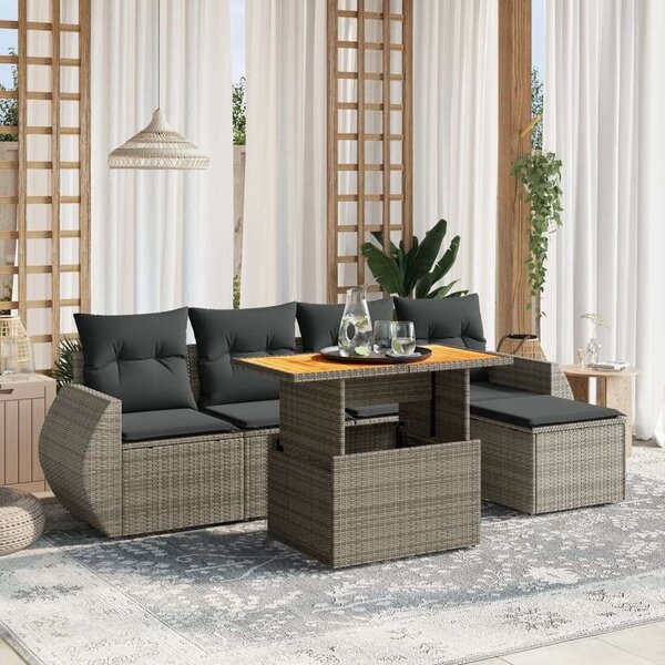 VidaXL Polyrattan Kerti Ülőgarnitúra - 6 Részes - Szürke