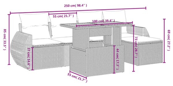 VidaXL Polyrattan Kerti Ülőgarnitúra - 6 Részes - Szürke