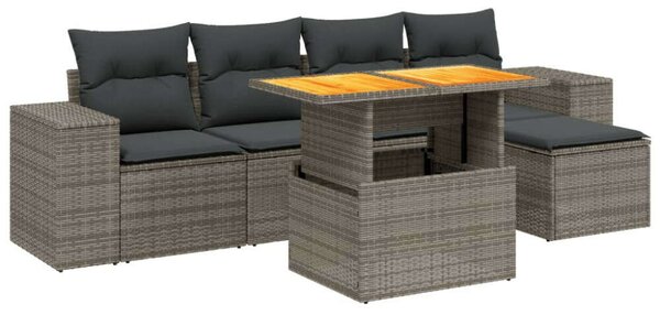 Polyrattan Kerti Ülőgarnitúra - 6 részes - Szürke