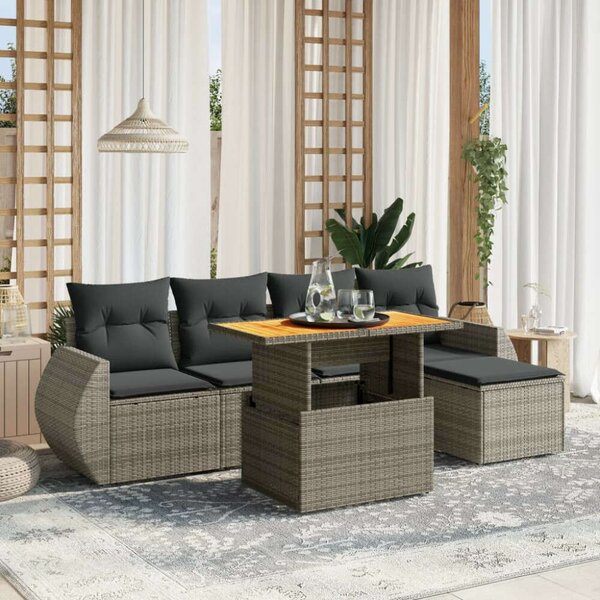 VidaXL Polyrattan Kerti Ülőgarnitúra - 6 Részes - Szürke