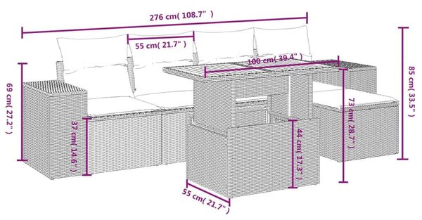 Polyrattan Kerti Ülőgarnitúra - 6 részes - Szürke