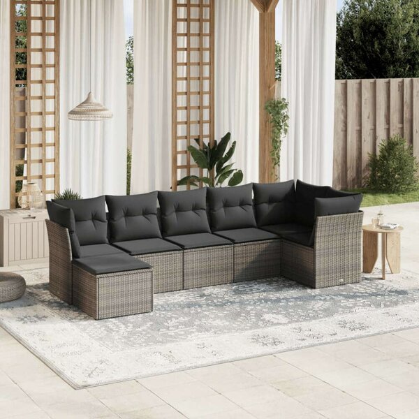 VidaXL Polyrattan Kerti Ülőgarnitúra - 7 részes, Szürke