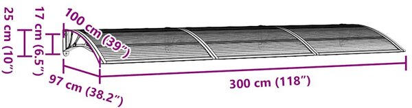 Fekete polikarbonát ajtóelőtető 300 x 100 cm