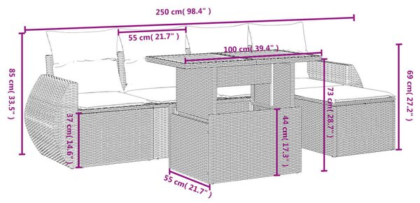 VidaXL Polyrattan Kerti Ülőgarnitúra - 6 Részes - Szürke
