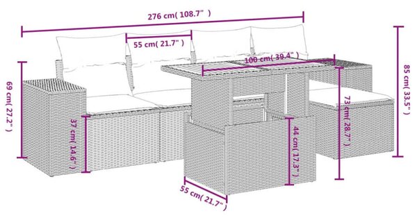 Polyrattan Kerti Ülőgarnitúra - 6 részes - Szürke
