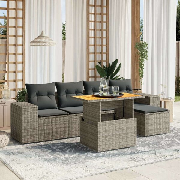 Polyrattan Kerti Ülőgarnitúra - 6 részes - Szürke