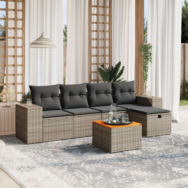 Polyrattan Kerti Ülőgarnitúra - 6 részes - Szürke