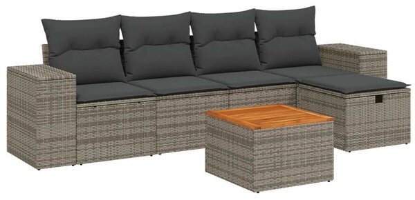 Polyrattan Kerti Ülőgarnitúra - 6 részes - Szürke