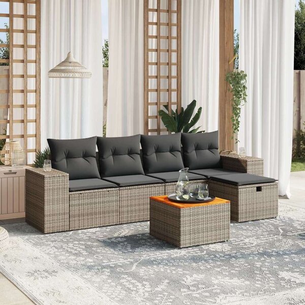 Polyrattan Kerti Ülőgarnitúra - 6 részes - Szürke