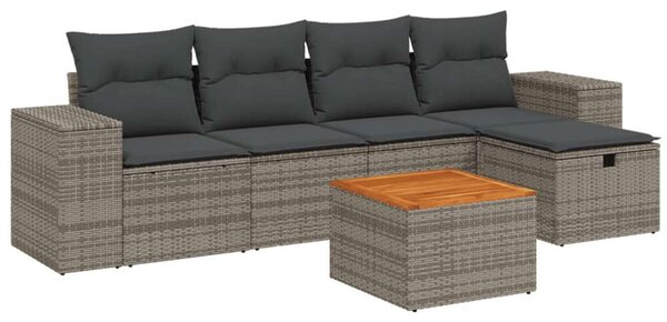 Polyrattan Kerti Ülőgarnitúra - 6 részes - Szürke