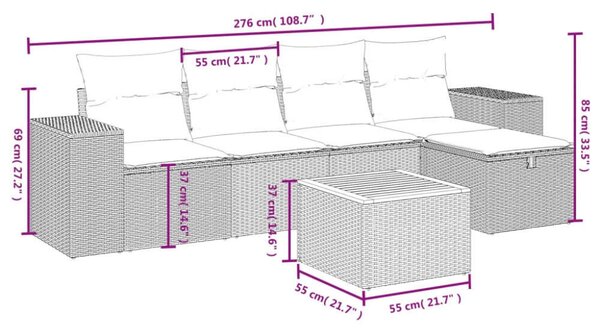 Polyrattan Kerti Ülőgarnitúra - 6 részes - Szürke