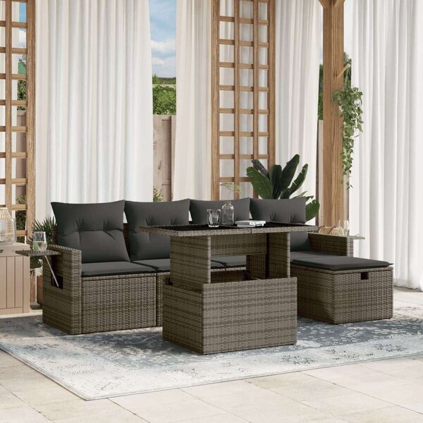 VidaXL Polyrattan Kerti Ülőgarnitúra - 6 részes - Szürke
