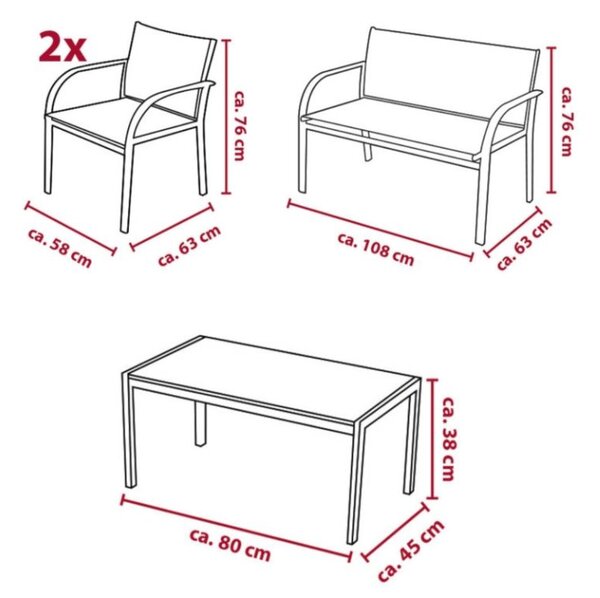 Kerti LOUNGE szett székekkel, paddal és asztallal, szürke