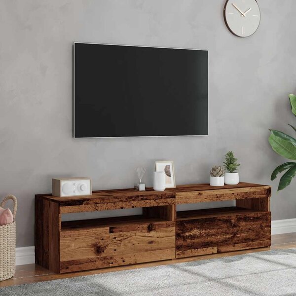 2 db antik fa színű szerelt fa TV-szekrény LED-lámpákkal