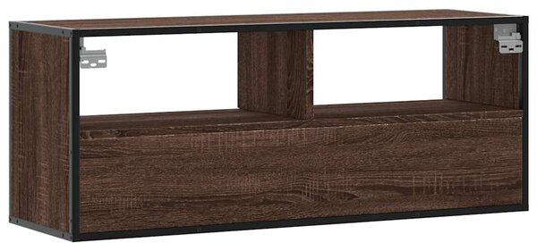 Barna tölgy színű szerelt fa és fém TV-szekrény 100x31x39,5 cm