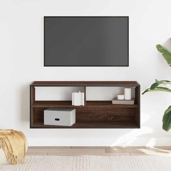 Barna tölgy színű szerelt fa és fém TV-szekrény 100x31x39,5 cm