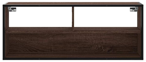 Barna tölgy színű szerelt fa és fém TV-szekrény 100x31x39,5 cm