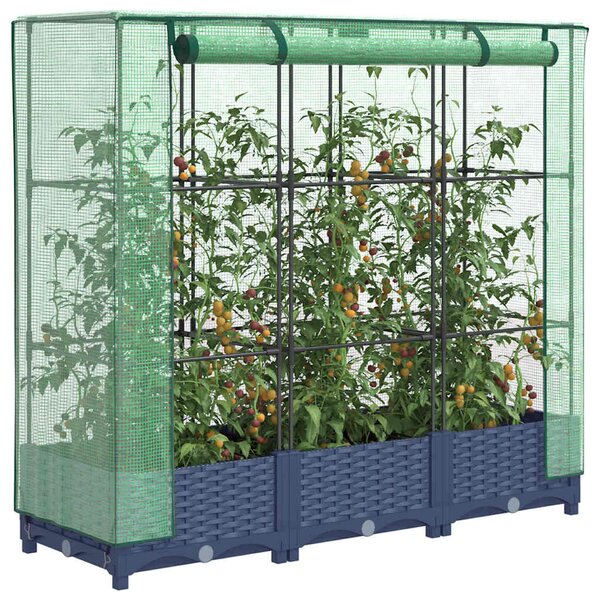 Rattan hatású magaságyás üvegháztakaróval 120 x 40 x 123 cm
