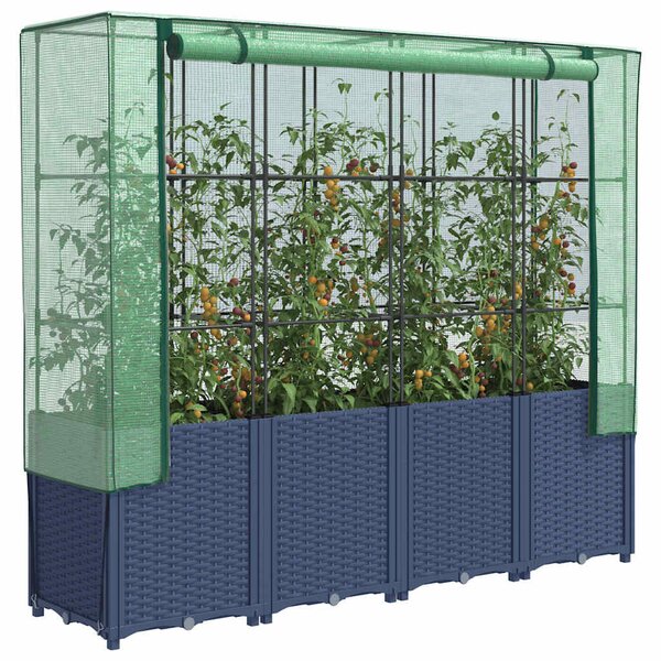 Rattan hatású magaságyás üvegháztakaróval 160 x 40 x 153 cm