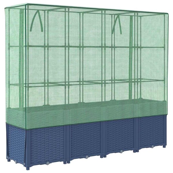 Rattan hatású magaságyás üvegháztakaróval 160 x 40 x 153 cm