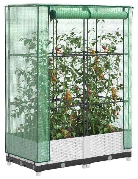 Rattan megjelenésű magaságyás melegháztakaróval 80x40x123 cm