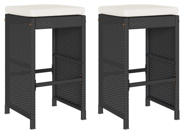 2 db fekete polyrattan kerti bárszék párnával